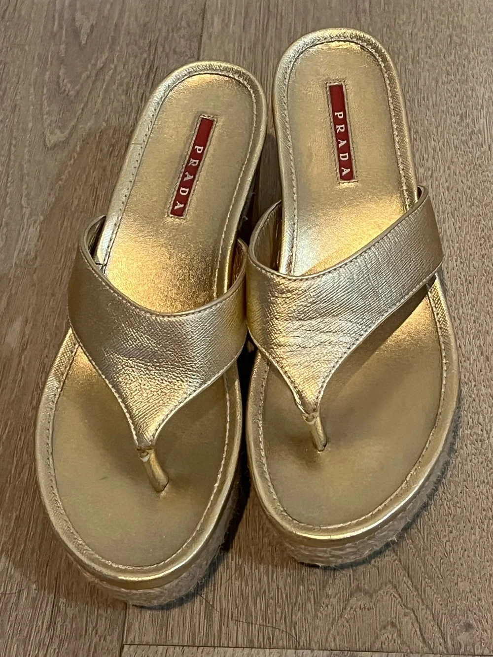 Prada Sport Gold Espadrille Sandals